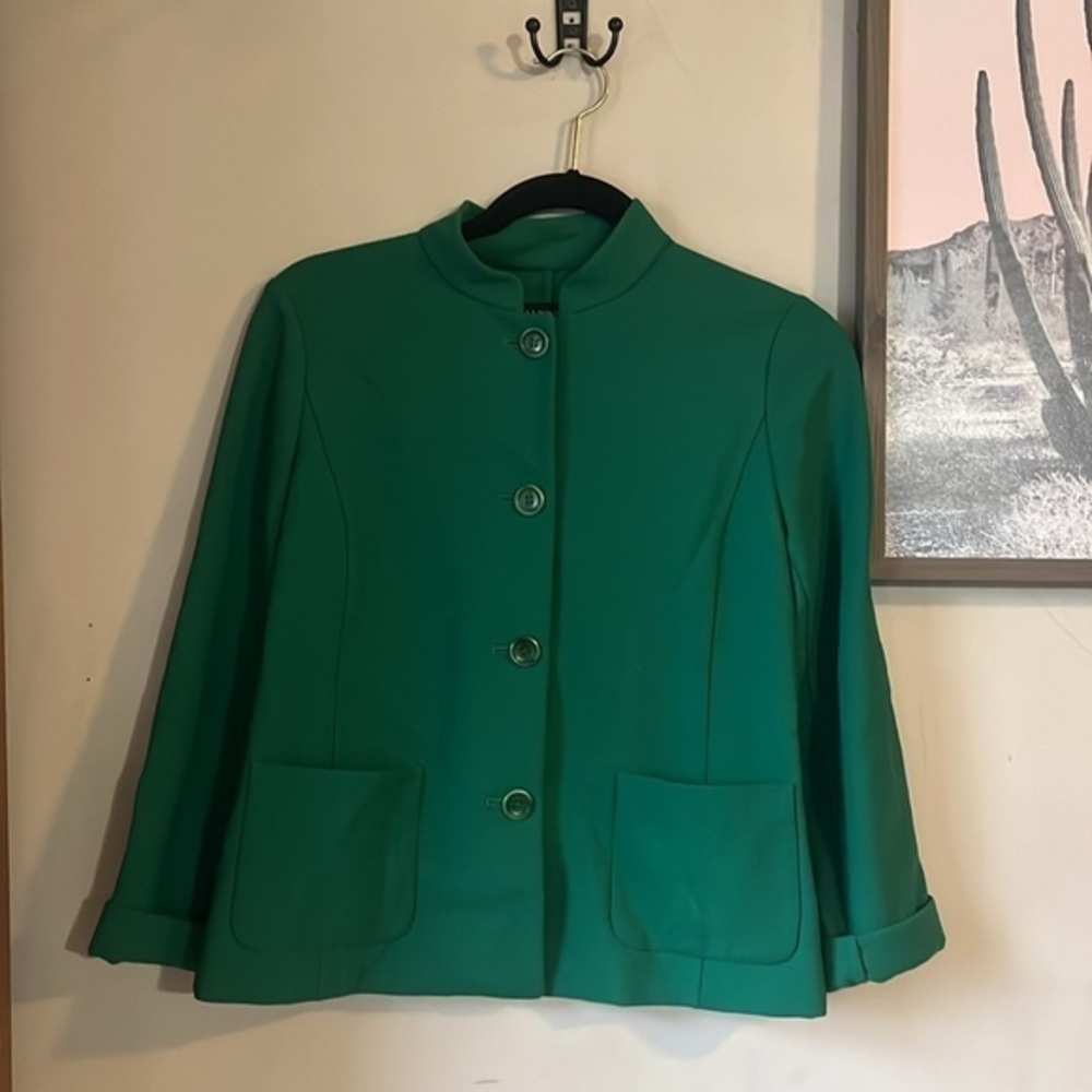 ❤️FINAL SALE❤️ Talbots Emerald Green Mandarin Collar Ponte Blazer Size 0P